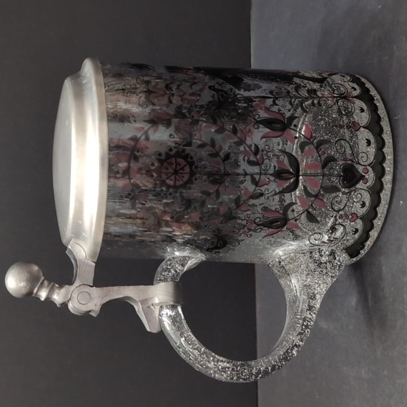 VGT,German Rein Zinn Glass Beer Stein With a Pewter Hinged Lid. - Picture 3 of 9